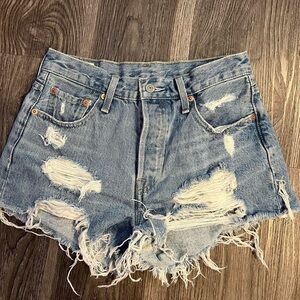 Levi's 501 Light Blue Distressed Denim Cutoff Shorts